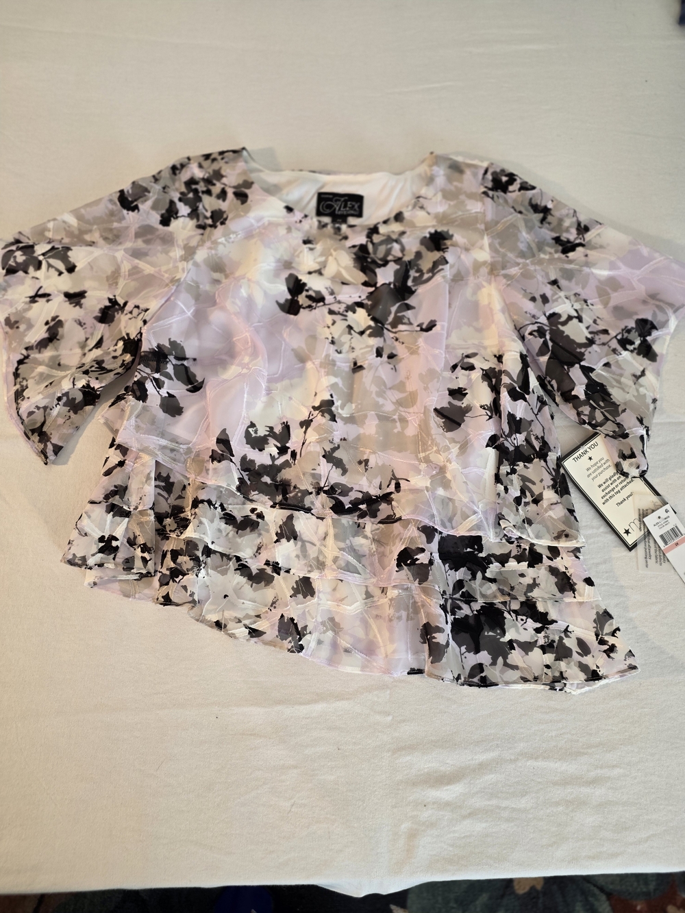 Alex Evenings Floral Ruffle Tier Sheer Blouse. Size 2x